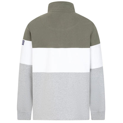Khaki Green-Grey Marl - Back - Lazy Jacks Mens Contrast Quarter Zip Sweatshirt