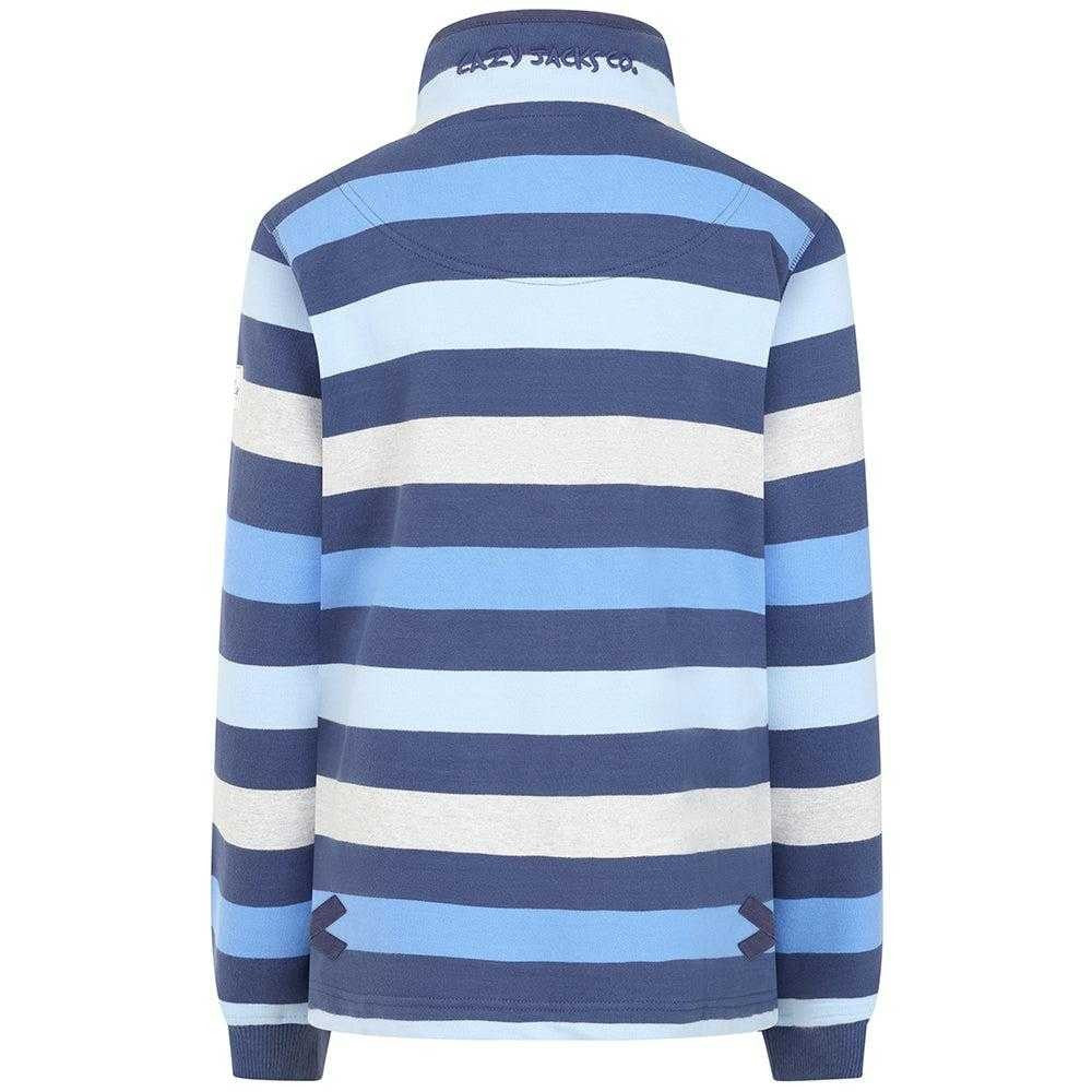 Winter Blue - Back - Lazy Jacks Womens-Ladies Striped Button Neck Sweatshirt