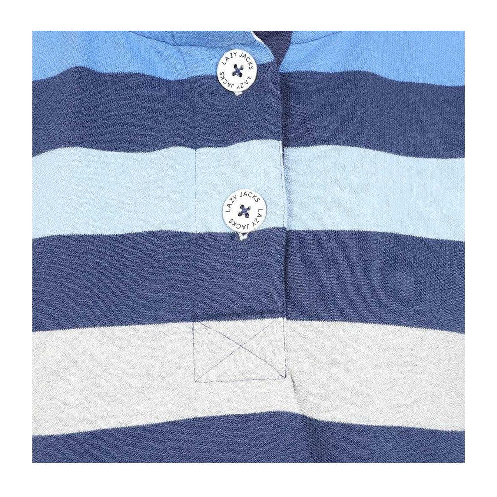 Winter Blue - Side - Lazy Jacks Womens-Ladies Striped Button Neck Sweatshirt