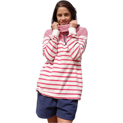 Cherry - Front - Lazy Jacks Womens-Ladies Striped Roll Neck Sweatshirt