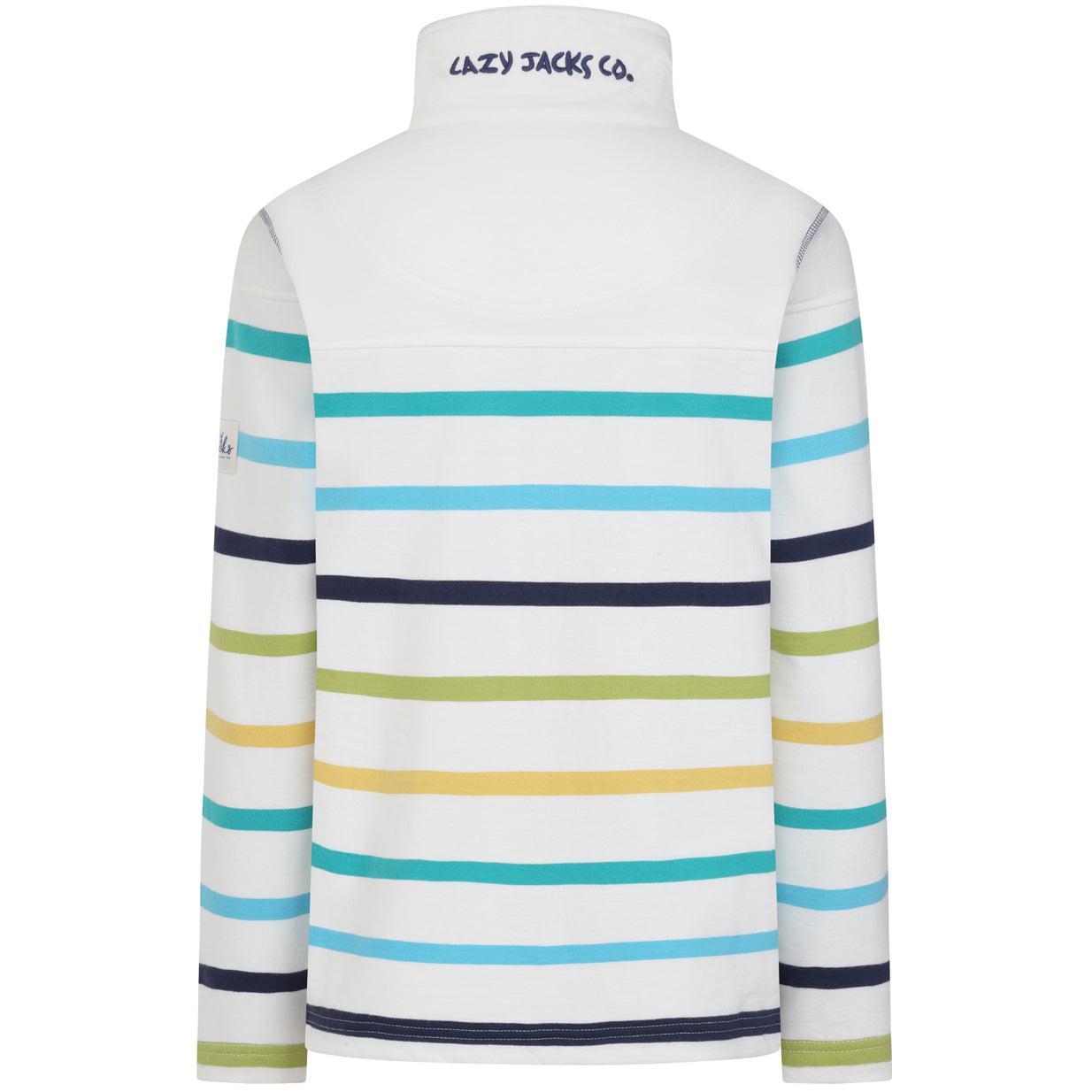White-Green - Back - Lazy Jacks Womens-Ladies Striped Full Zip Sweatshirt