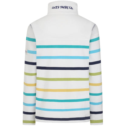 White-Green - Back - Lazy Jacks Womens-Ladies Striped Full Zip Sweatshirt