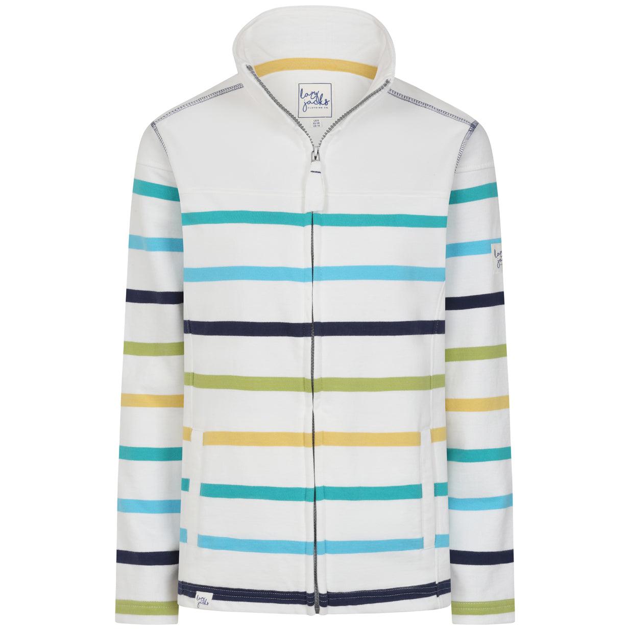 White-Green - Front - Lazy Jacks Womens-Ladies Striped Full Zip Sweatshirt