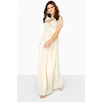 Beige - Front - Little Mistress Womens-Ladies Detachable Cape Maxi Dress