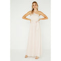Nude - Side - Little Mistress Womens-Ladies Pearl One Shoulder Satin Top Maxi Dress