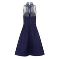 Navy - Back - Little Mistress Womens-Ladies Navy Grid Mesh Midi Dress