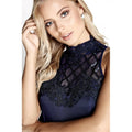 Navy - Close up - Little Mistress Womens-Ladies Navy Grid Mesh Midi Dress