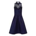 Navy - Front - Little Mistress Womens-Ladies Navy Grid Mesh Midi Dress