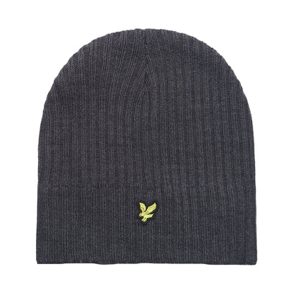 Mid Grey Marl - Front - Lyle & Scott Mens Ribbed Knitted Beanie