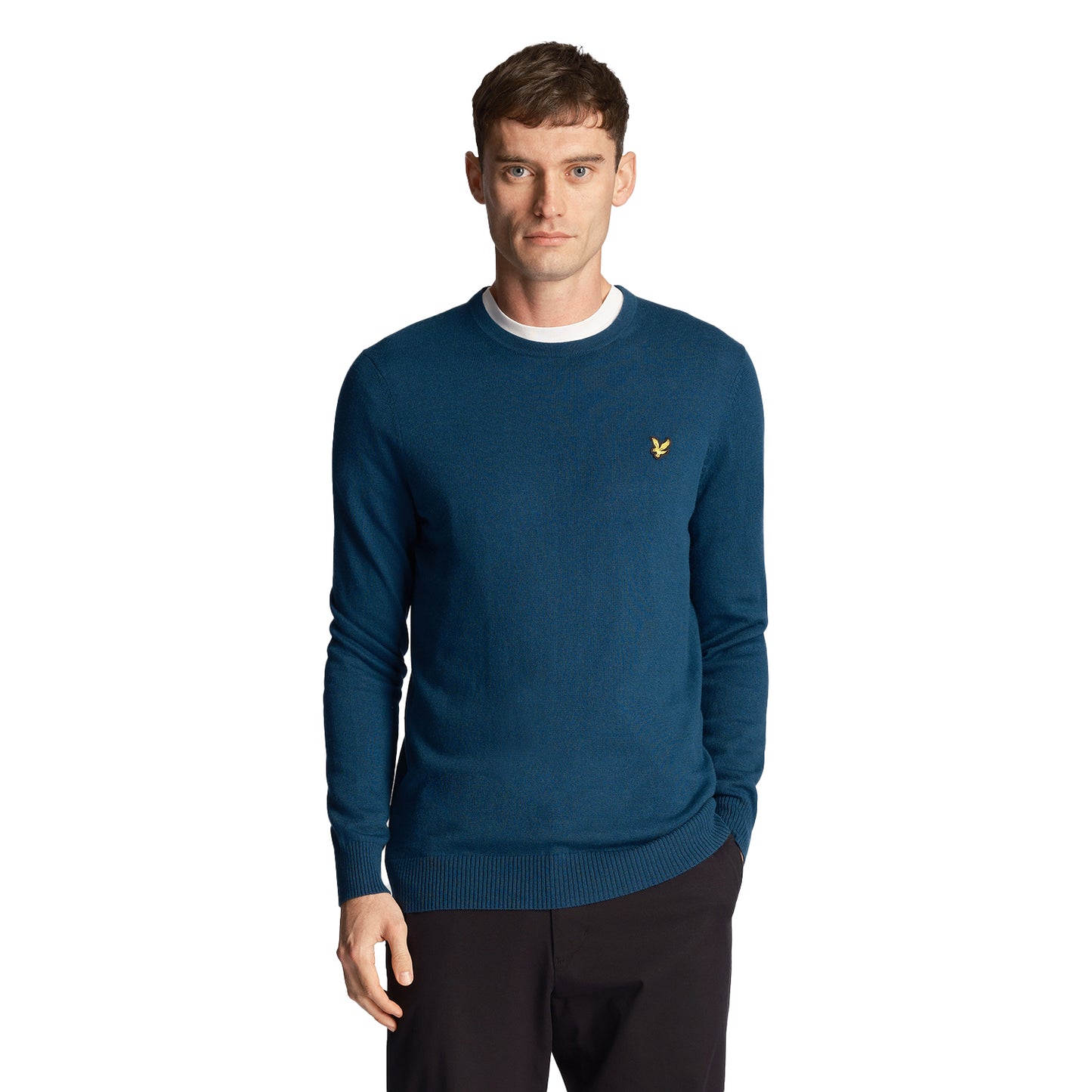 Apres Navy - Front - Lyle & Scott Mens Cotton Merino Crew Neck Jumper