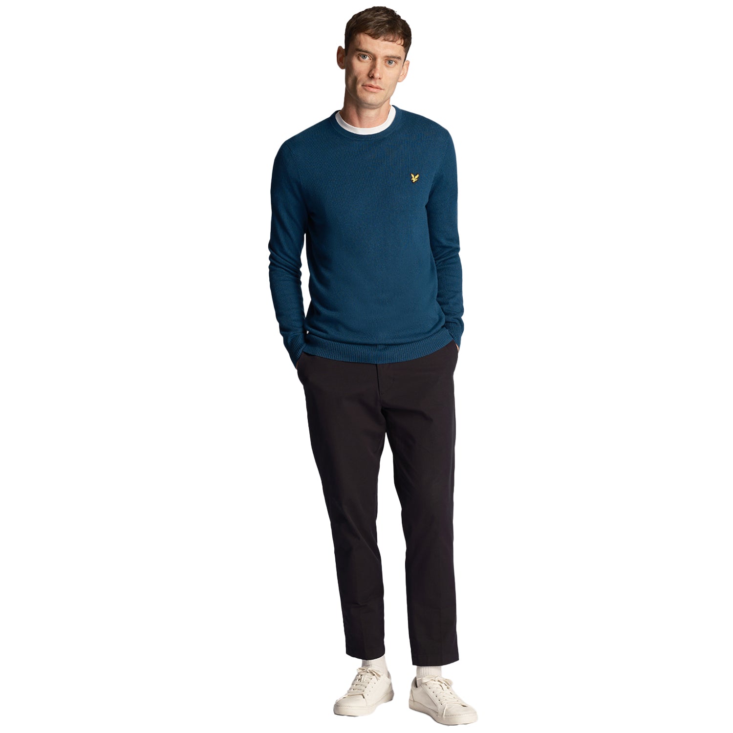Apres Navy - Side - Lyle & Scott Mens Cotton Merino Crew Neck Jumper