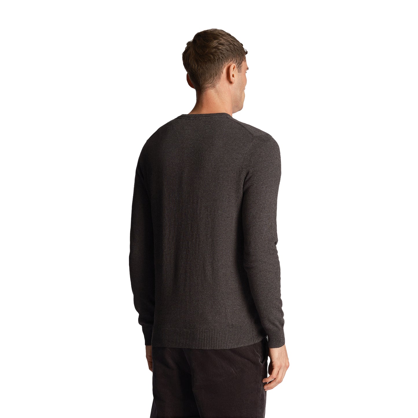 Charcoal Marl - Back - Lyle & Scott Mens Cotton Merino V Neck Jumper