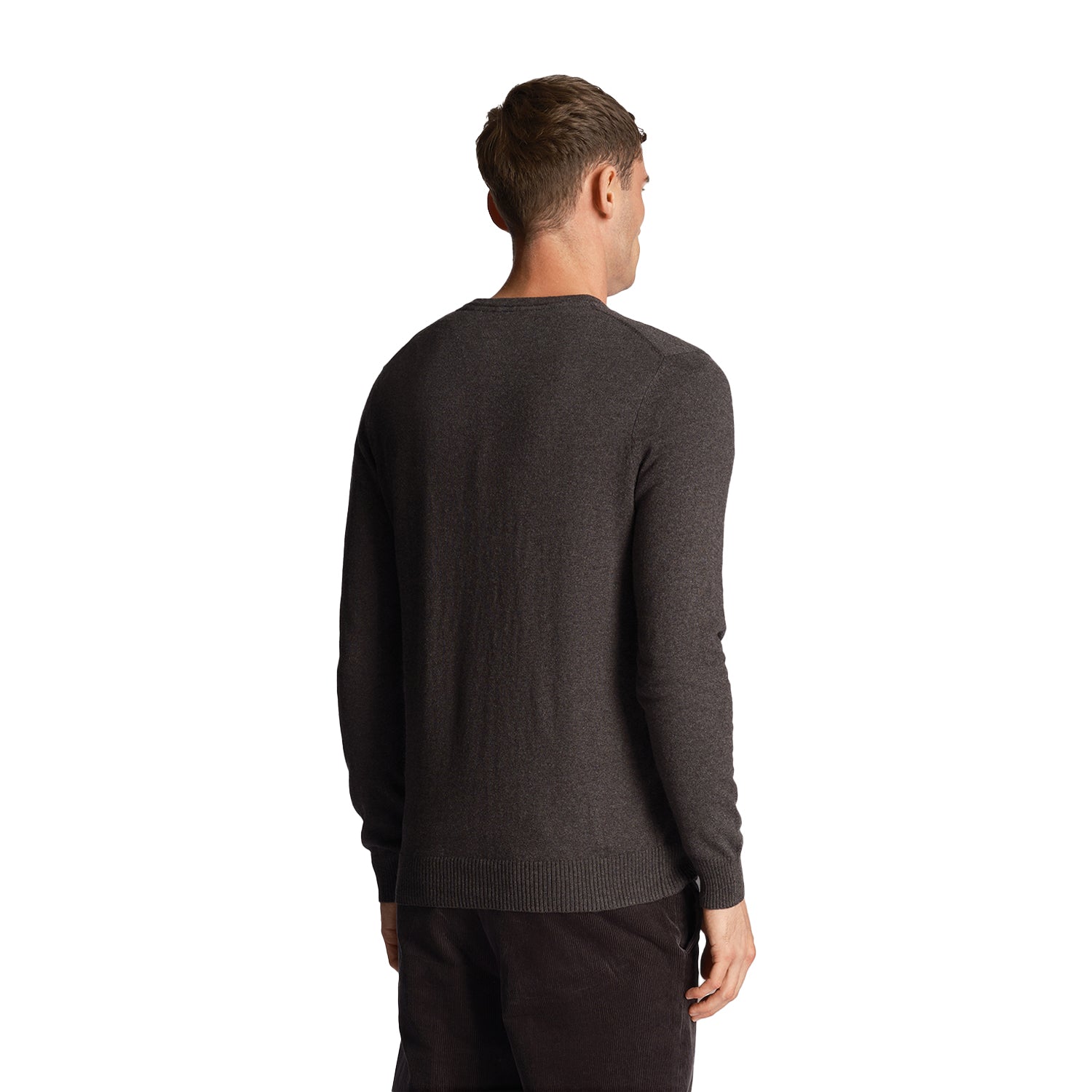Charcoal Marl - Back - Lyle & Scott Mens Cotton Merino V Neck Jumper