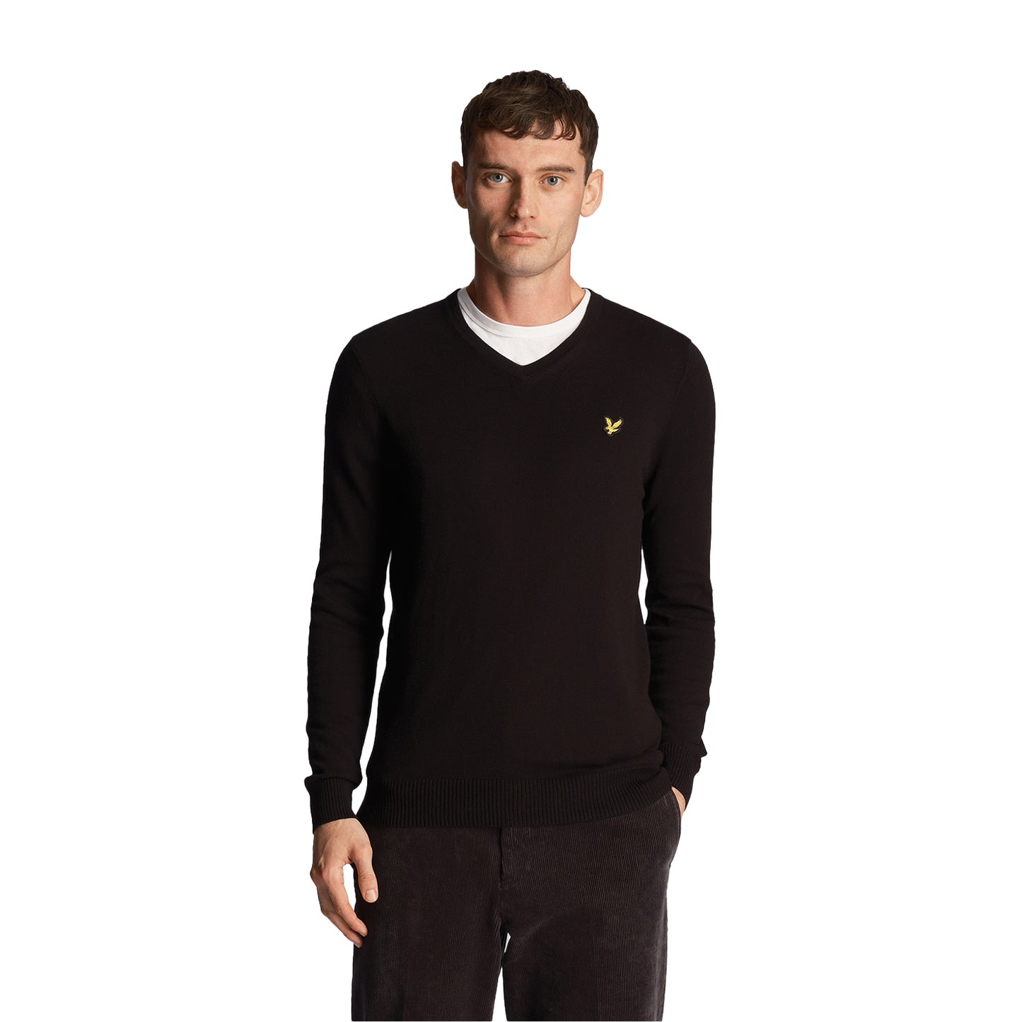 Jet Black - Side - Lyle & Scott Mens Cotton Merino V Neck Jumper