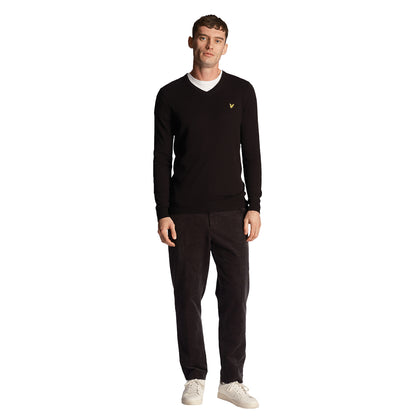 Jet Black - Lifestyle - Lyle & Scott Mens Cotton Merino V Neck Jumper