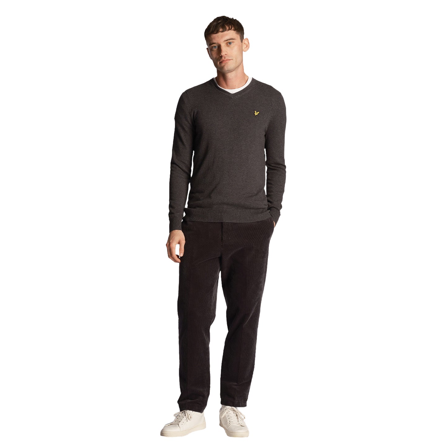 Charcoal Marl - Lifestyle - Lyle & Scott Mens Cotton Merino V Neck Jumper