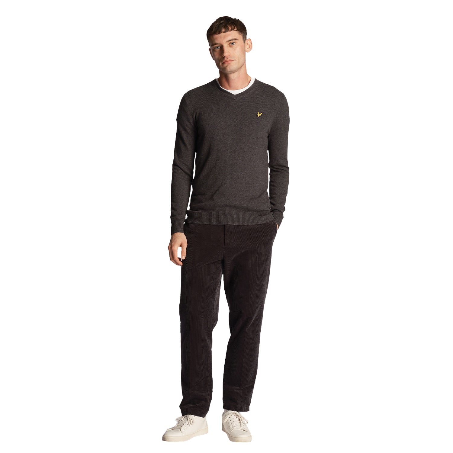 Charcoal Marl - Lifestyle - Lyle & Scott Mens Cotton Merino V Neck Jumper