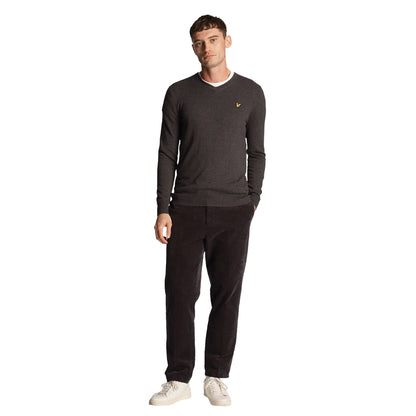 Charcoal Marl - Lifestyle - Lyle & Scott Mens Cotton Merino V Neck Jumper
