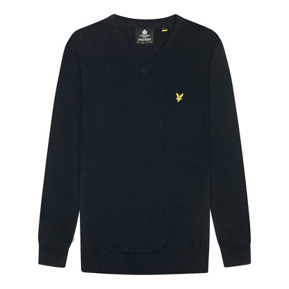 Dark Navy - Front - Lyle & Scott Mens Cotton Merino V Neck Jumper
