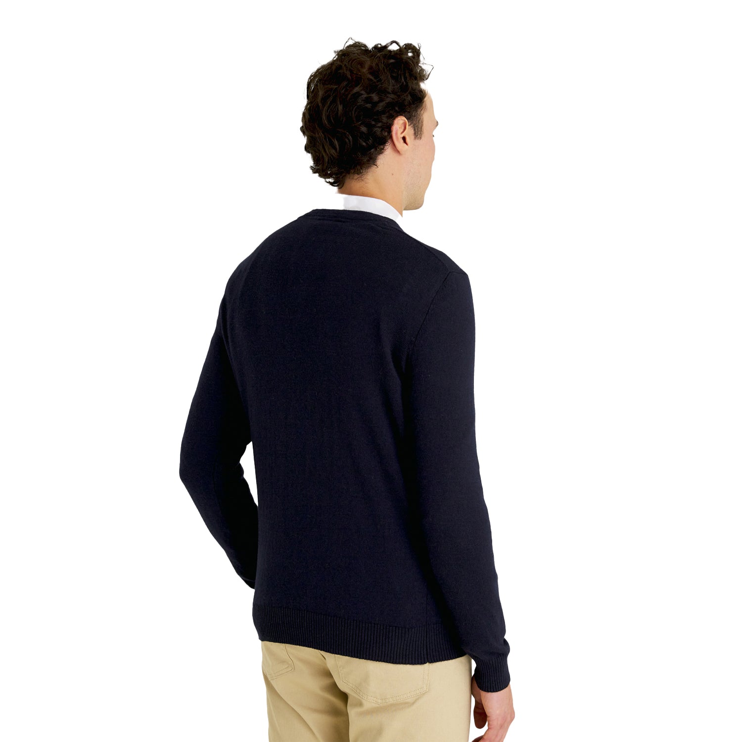 Dark Navy - Back - Lyle & Scott Mens Cotton Merino V Neck Jumper