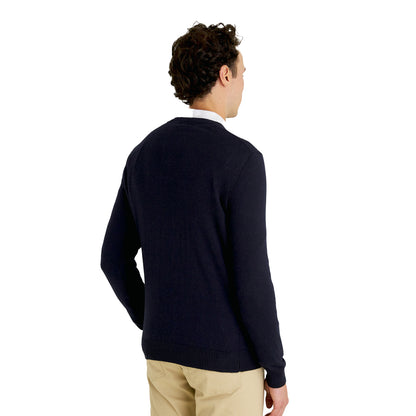 Dark Navy - Back - Lyle & Scott Mens Cotton Merino V Neck Jumper