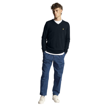 Dark Navy - Lifestyle - Lyle & Scott Mens Cotton Merino V Neck Jumper
