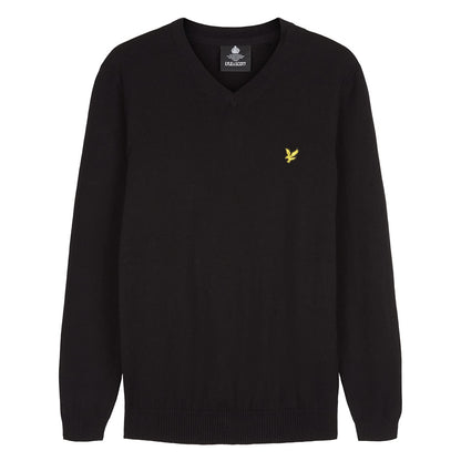 Jet Black - Front - Lyle & Scott Mens Cotton Merino V Neck Jumper