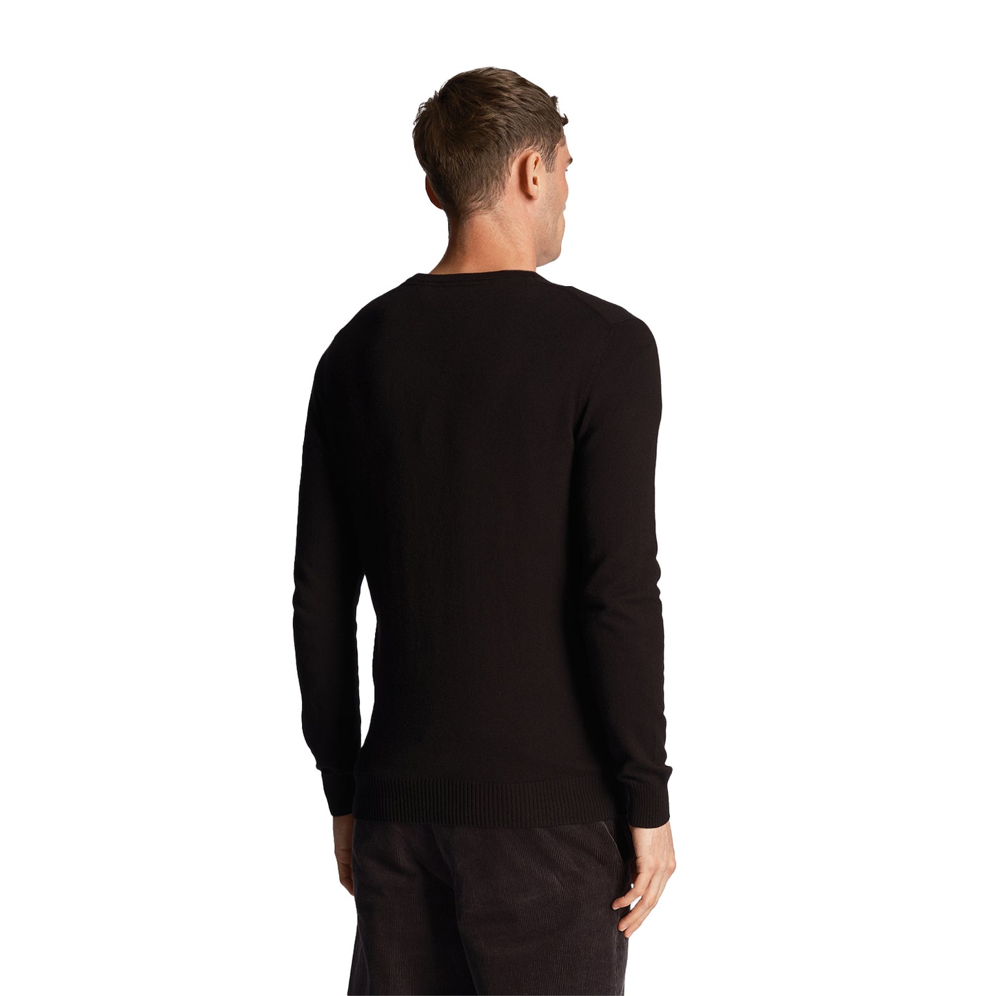 Jet Black - Back - Lyle & Scott Mens Cotton Merino V Neck Jumper