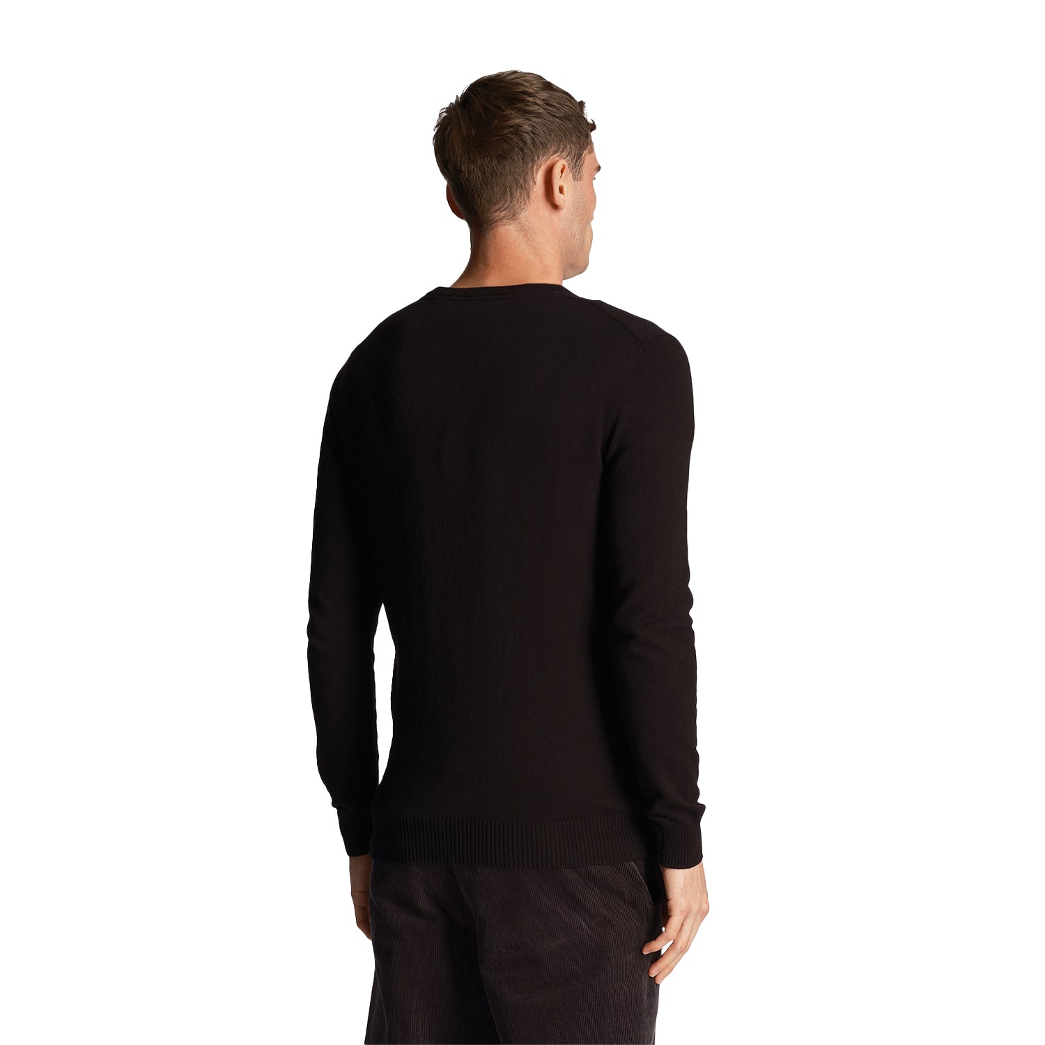 Jet Black - Back - Lyle & Scott Mens Cotton Merino V Neck Jumper