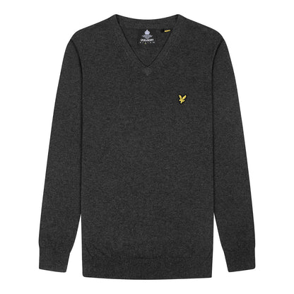 Charcoal Marl - Front - Lyle & Scott Mens Cotton Merino V Neck Jumper