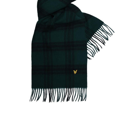 Argyle Teal-Jet Black - Back - Lyle & Scott Checked Lambswool Scarf