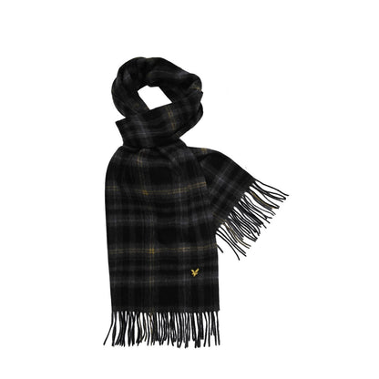 Jet Black - Front - Lyle & Scott Tartan Cashmere Scarf