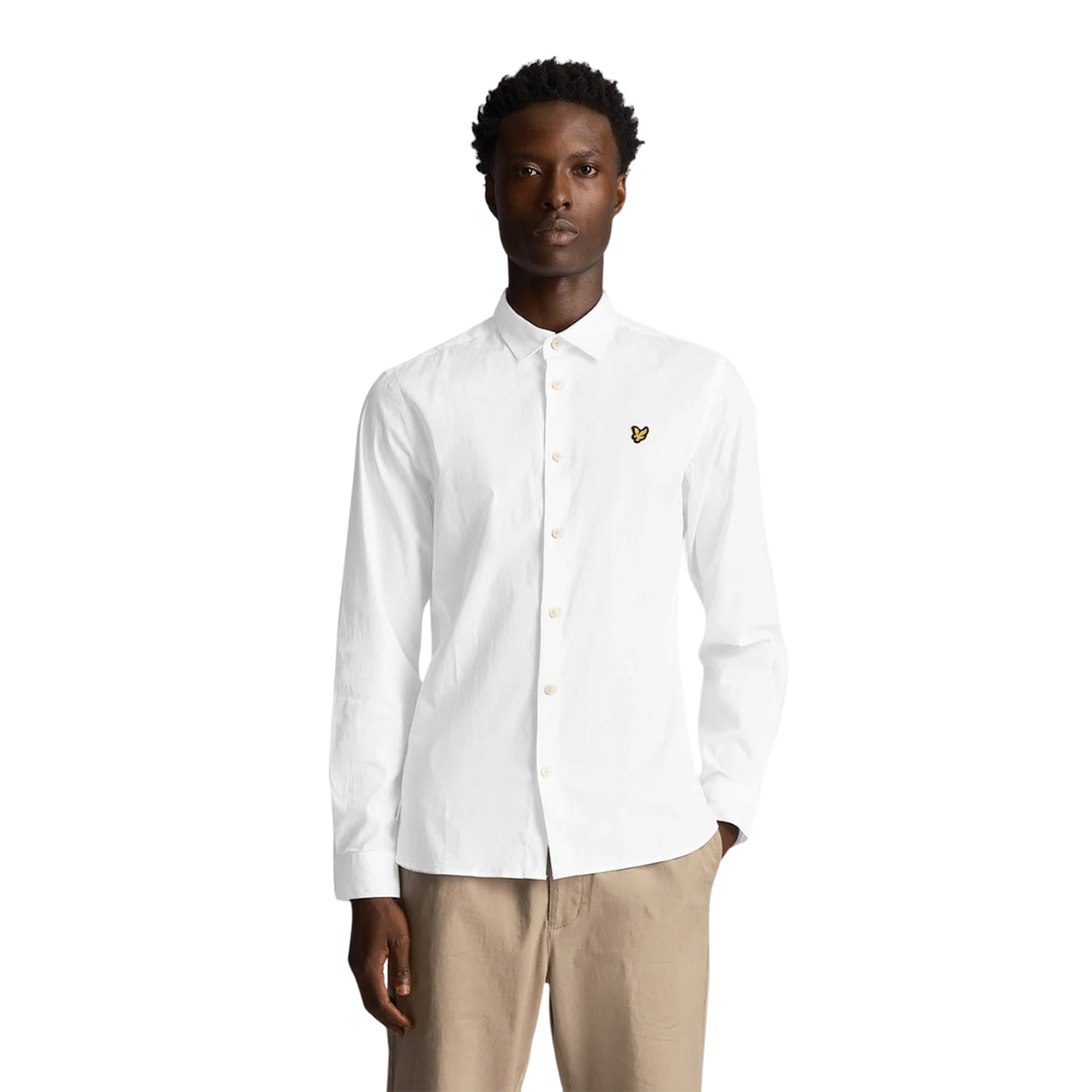White - Side - Lyle & Scott Mens Poplin Slim Long-Sleeved Shirt