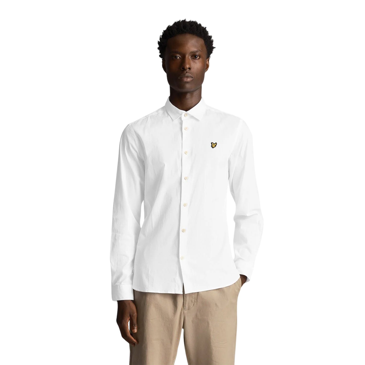 White - Side - Lyle & Scott Mens Poplin Slim Long-Sleeved Shirt
