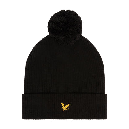Jet Black - Front - Lyle & Scott Mens Plain Bobble Golf Beanie