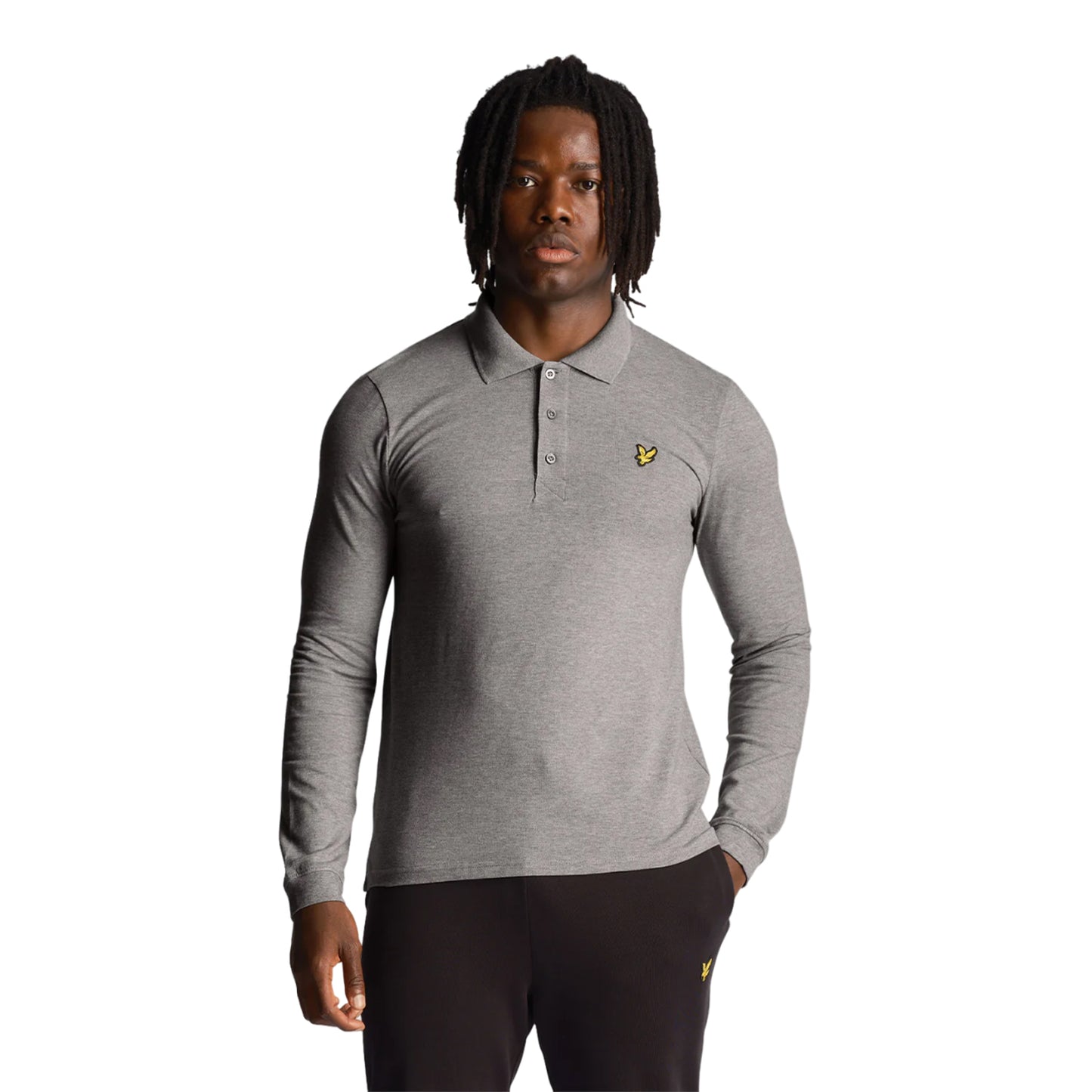 Mid Grey Marl - Side - Lyle & Scott Mens Long-Sleeved Polo Shirt