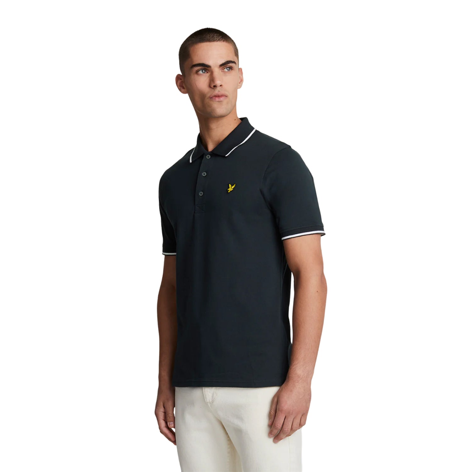 Dark Navy-White - Side - Lyle & Scott Mens Tipped Polo Shirt