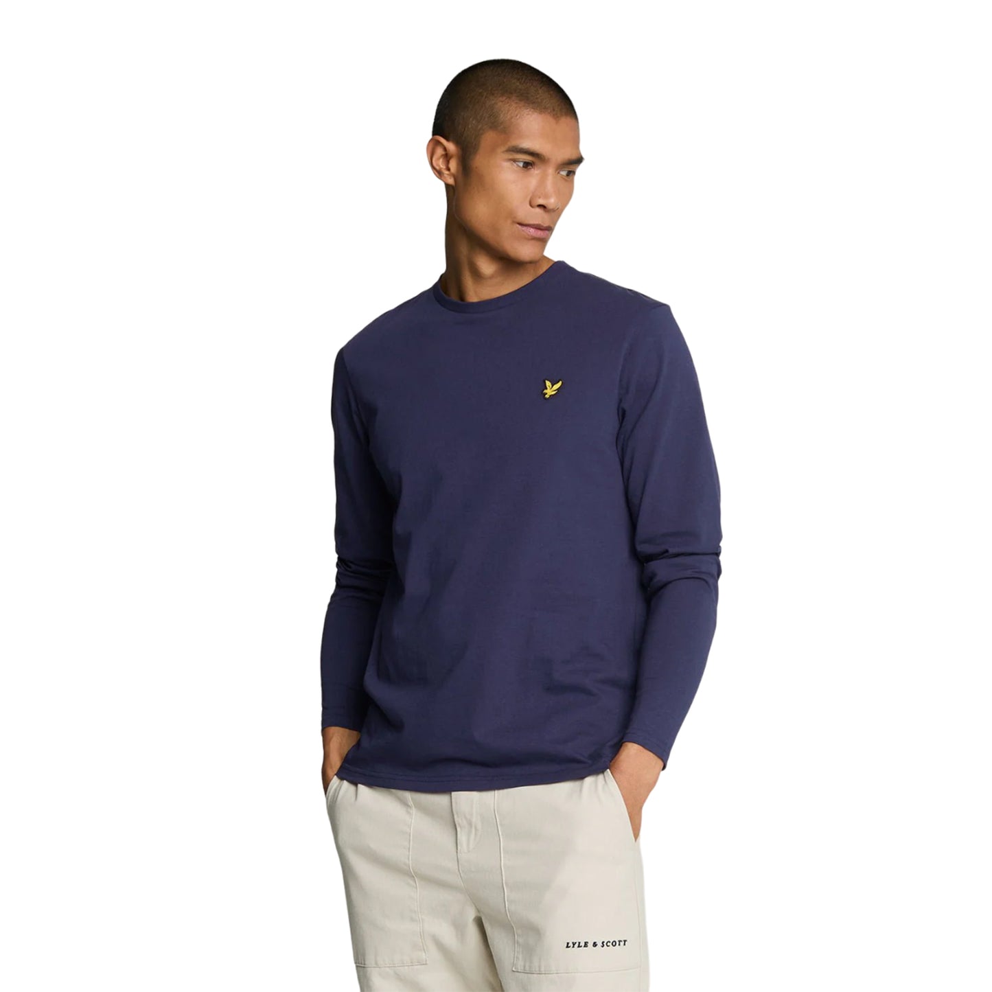 Navy - Side - Lyle & Scott Mens Plain Long-Sleeved T-Shirt