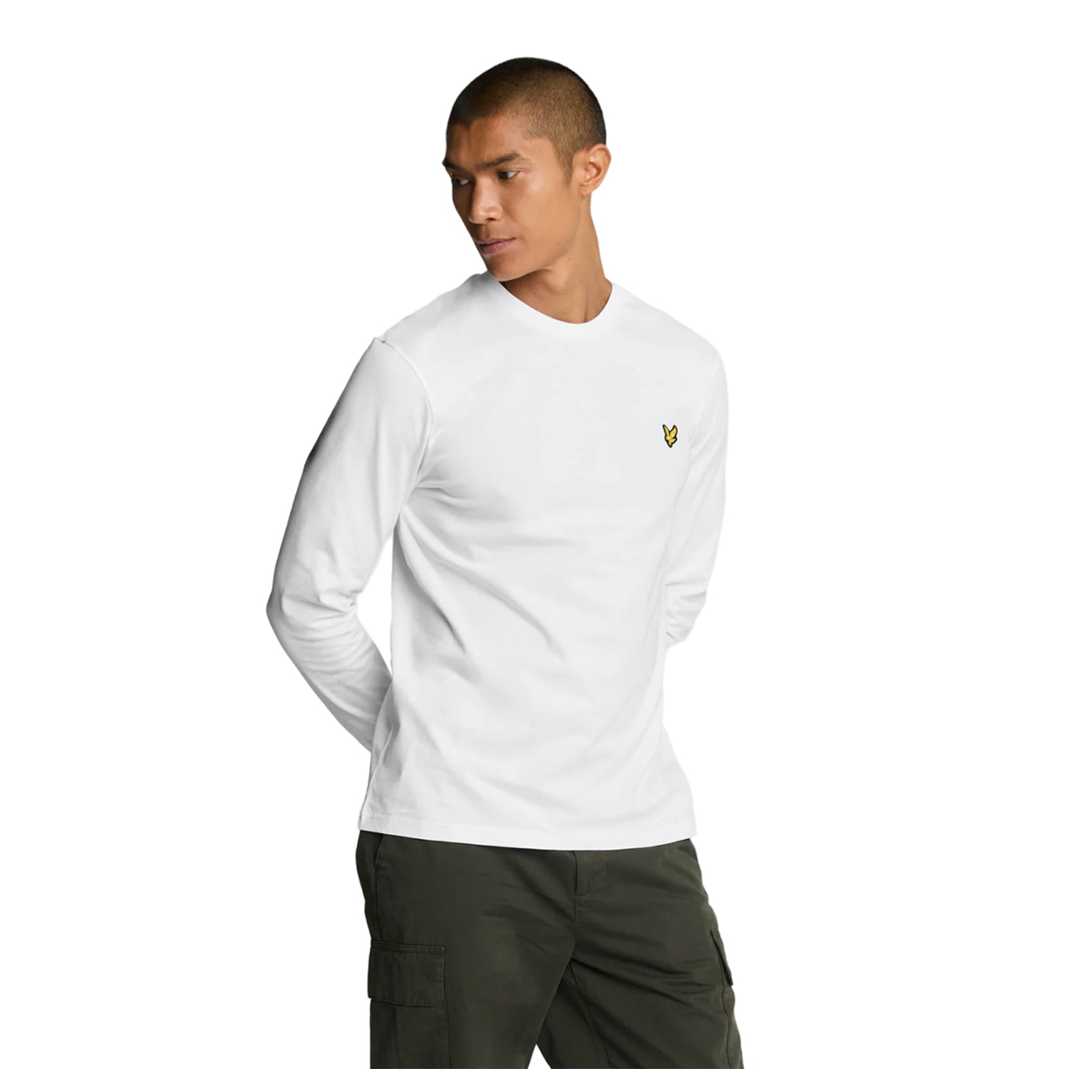 White - Side - Lyle & Scott Mens Plain Long-Sleeved T-Shirt