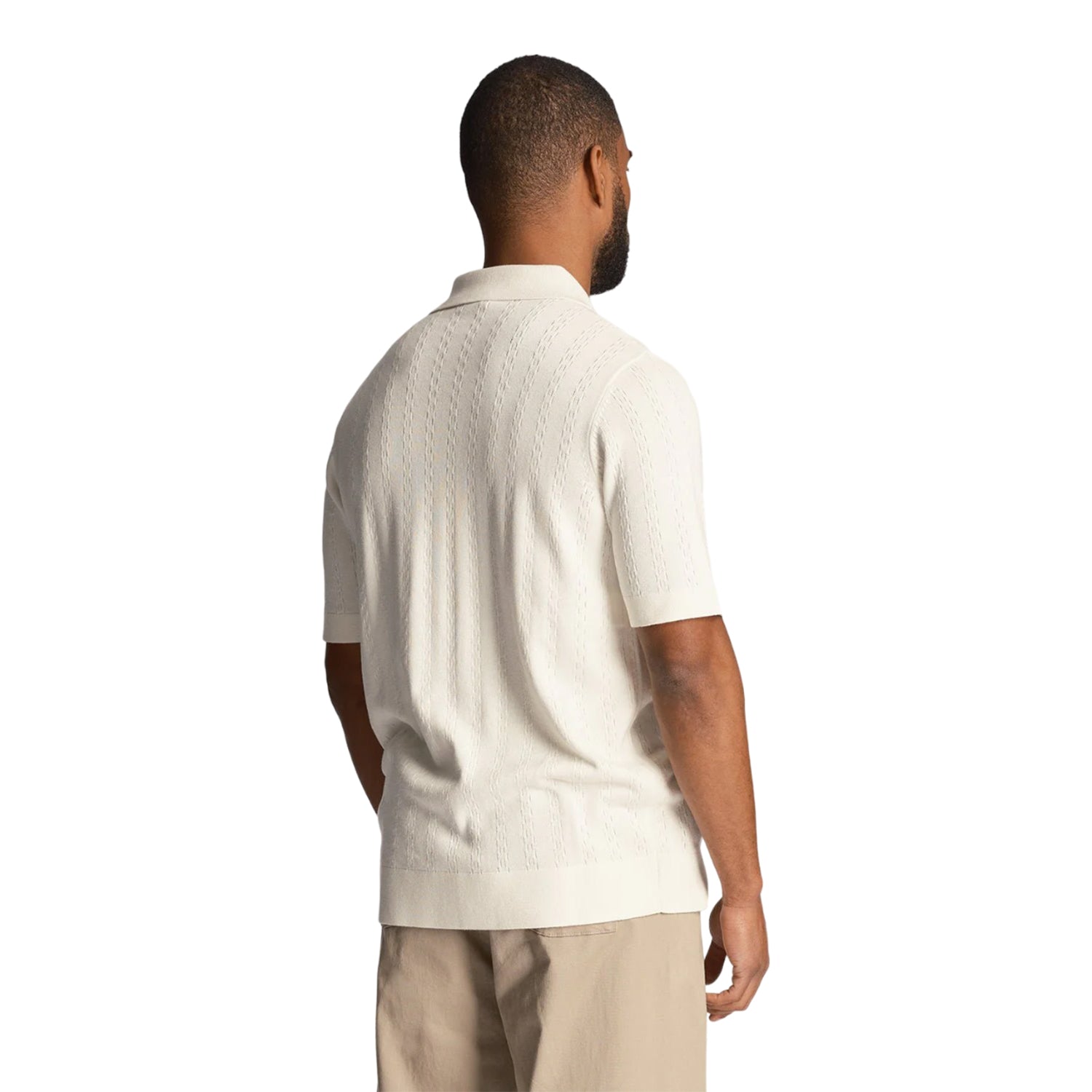 Chalk - Back - Lyle & Scott Mens Stripe Textured Polo Shirt
