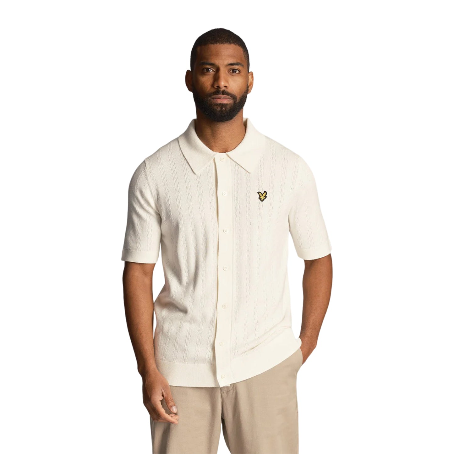 Chalk - Side - Lyle & Scott Mens Stripe Textured Polo Shirt