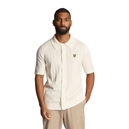 Chalk - Side - Lyle & Scott Mens Stripe Textured Polo Shirt