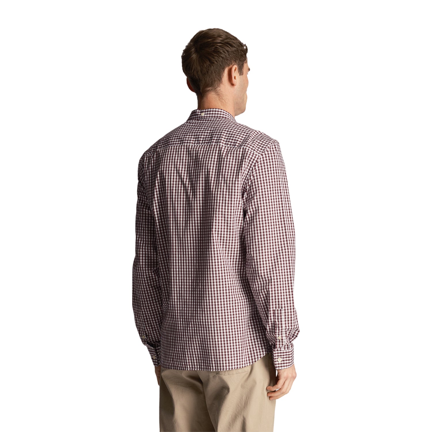 Burgundy-White - Back - Lyle & Scott Mens Gingham Slim Long-Sleeved Shirt