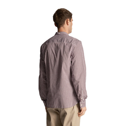 Burgundy-White - Back - Lyle & Scott Mens Gingham Slim Long-Sleeved Shirt