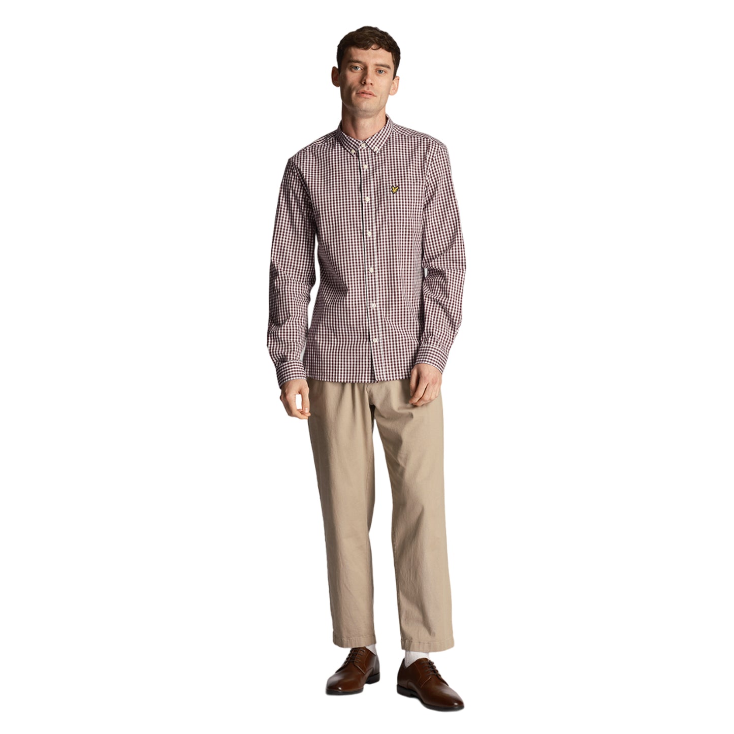 Burgundy-White - Lifestyle - Lyle & Scott Mens Gingham Slim Long-Sleeved Shirt
