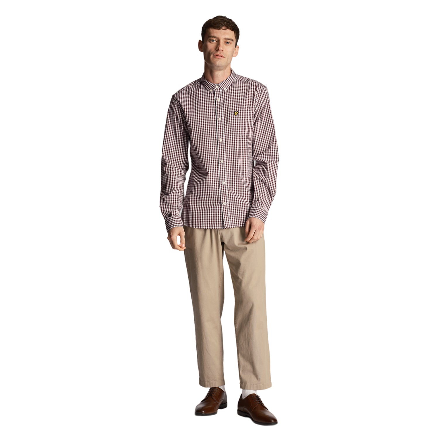 Burgundy-White - Lifestyle - Lyle & Scott Mens Gingham Slim Long-Sleeved Shirt