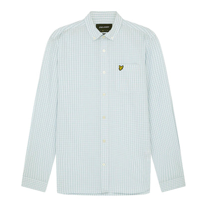 Light Blue-White - Front - Lyle & Scott Mens Gingham Slim Long-Sleeved Shirt