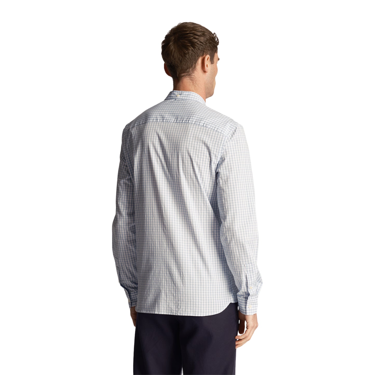 Light Blue-White - Back - Lyle & Scott Mens Gingham Slim Long-Sleeved Shirt
