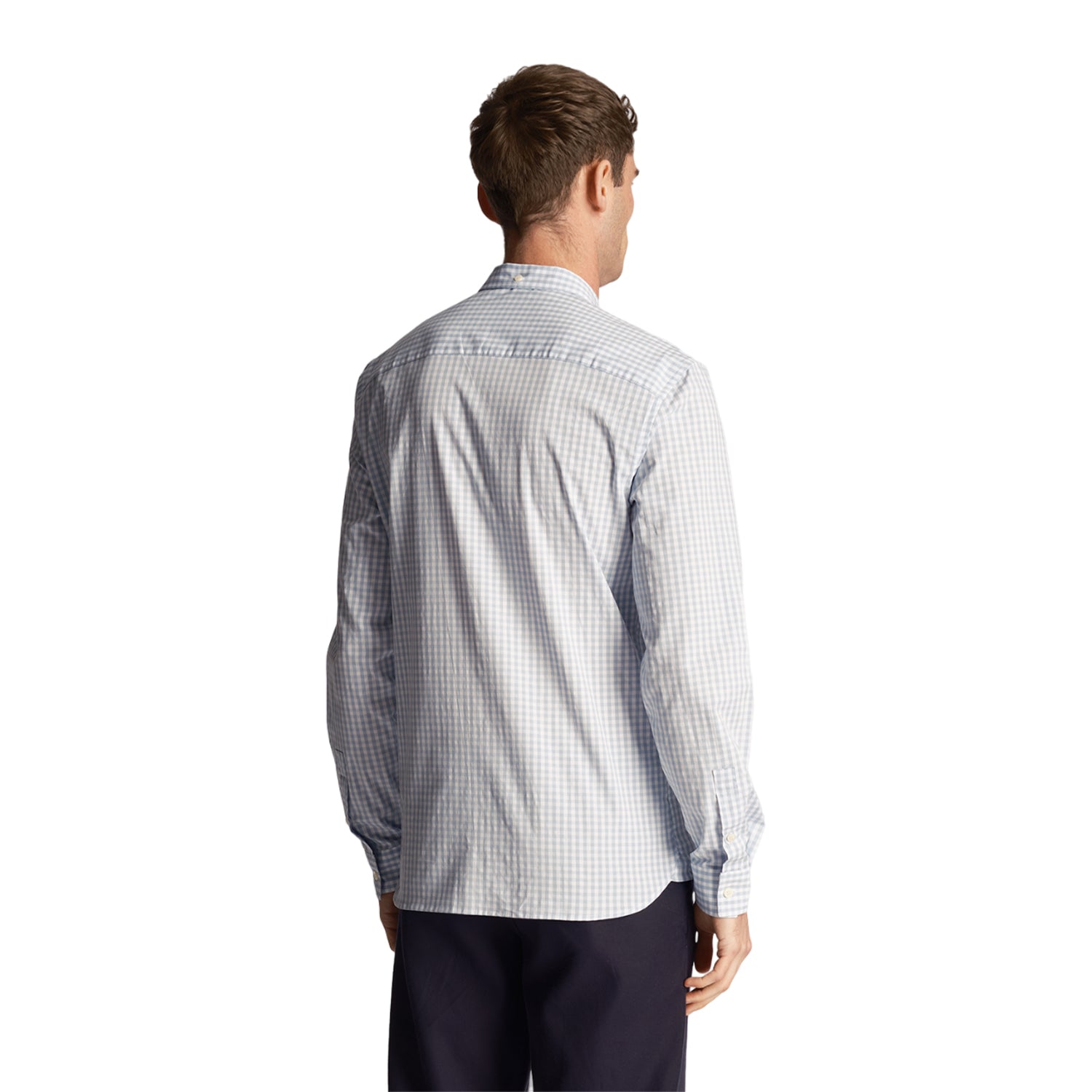 Light Blue-White - Back - Lyle & Scott Mens Gingham Slim Long-Sleeved Shirt
