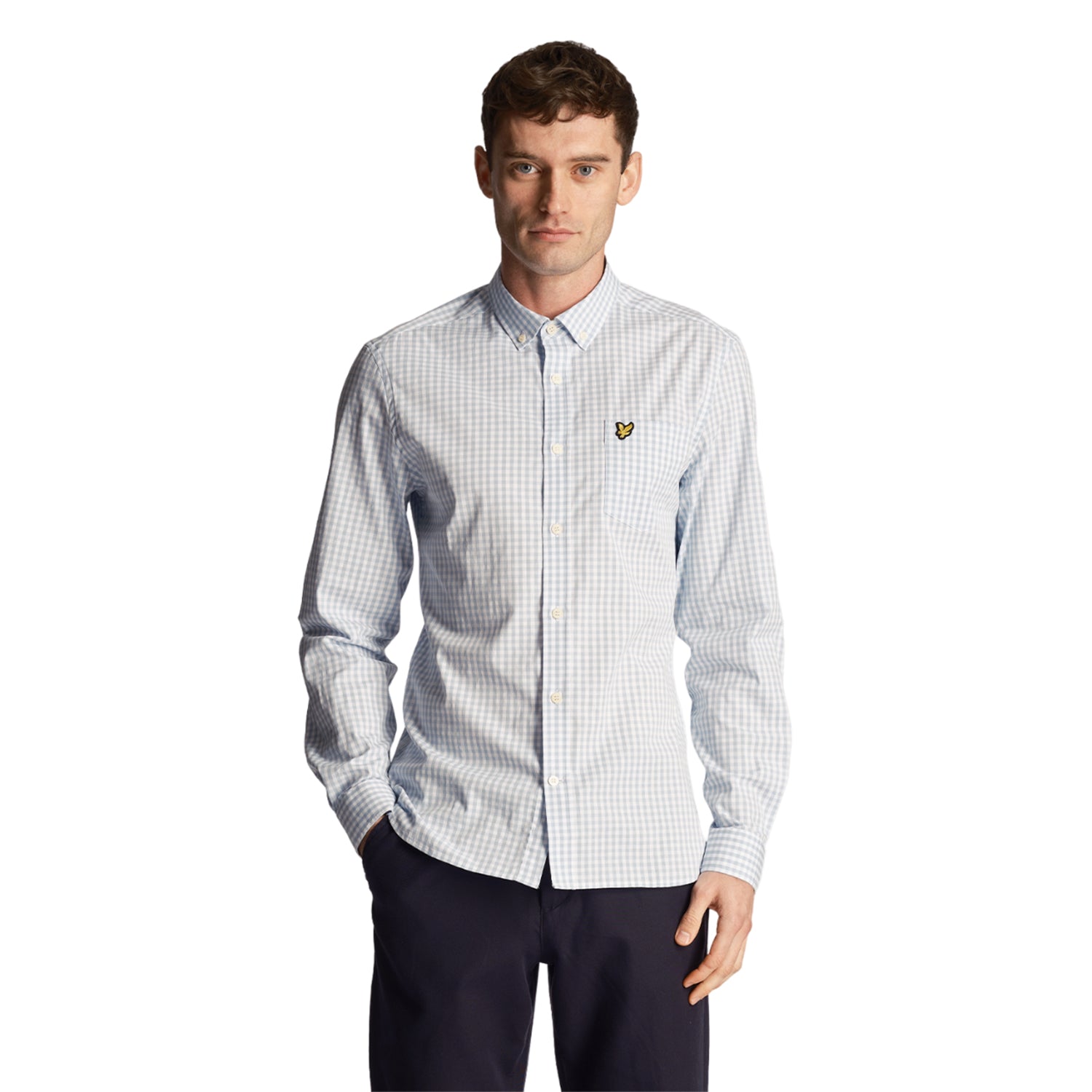 Light Blue-White - Side - Lyle & Scott Mens Gingham Slim Long-Sleeved Shirt